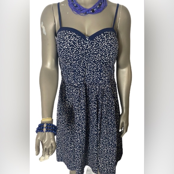 Jolie brand spaghettie strap sundress in Navy blue dot print.Made un India - Picture 1 of 3